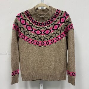 NWOT LOFT Aztec Knit Crewneck Sweater Earthtone XS